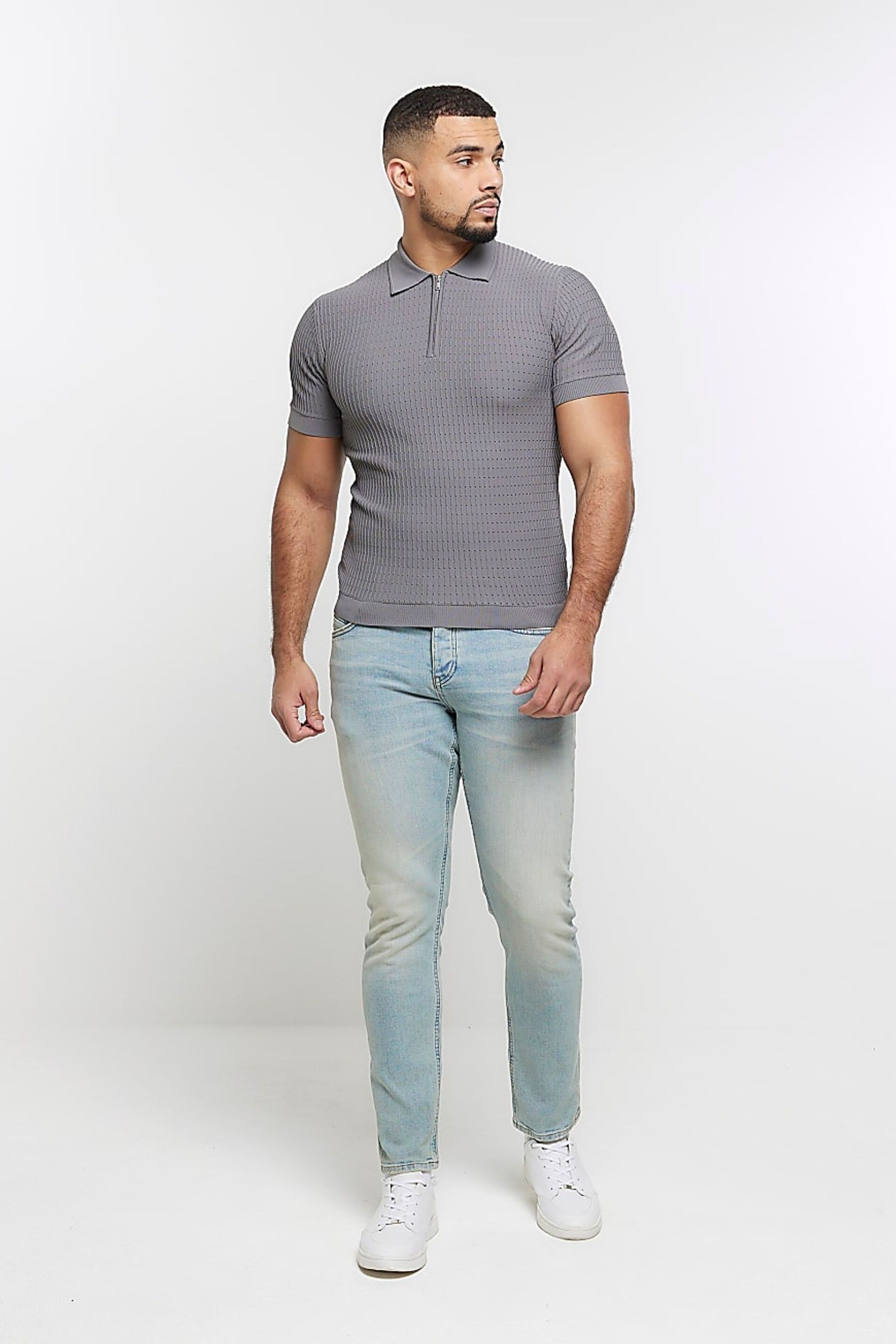 River Island Grey Muscle Fit Brick Polo Shirt - Image 11 of 13