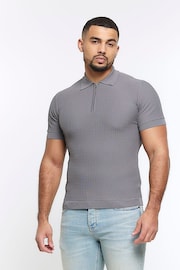 River Island Grey Muscle Fit Brick Polo Shirt - Image 8 of 13