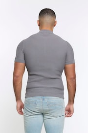 River Island Grey Muscle Fit Brick Polo Shirt - Image 9 of 13