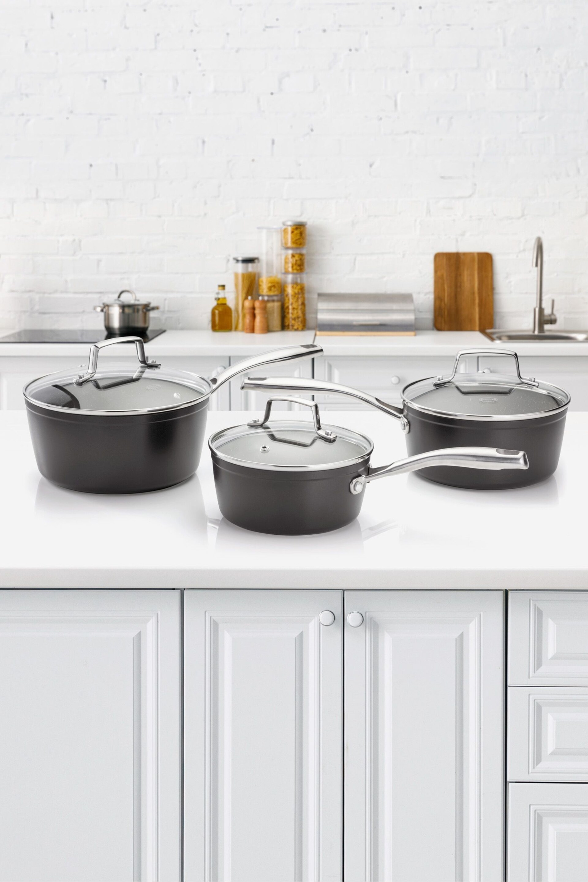 Stellar Grey Rocktanium Non Stick 3 Piece Saucepan Set - Image 1 of 2