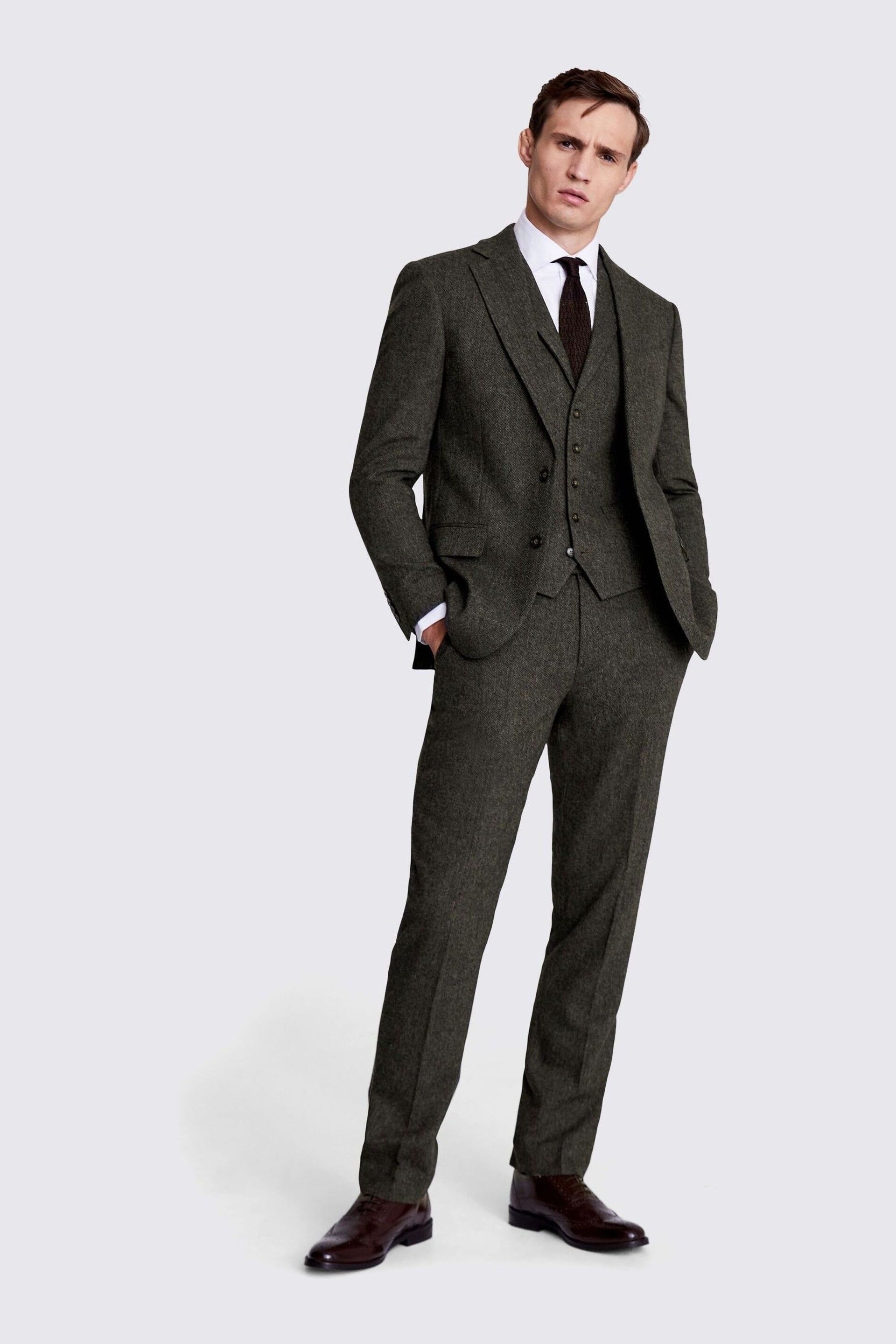 MOSS Tailored Fit Pine Herringbone Suit: Jacket - Image 5 of 7