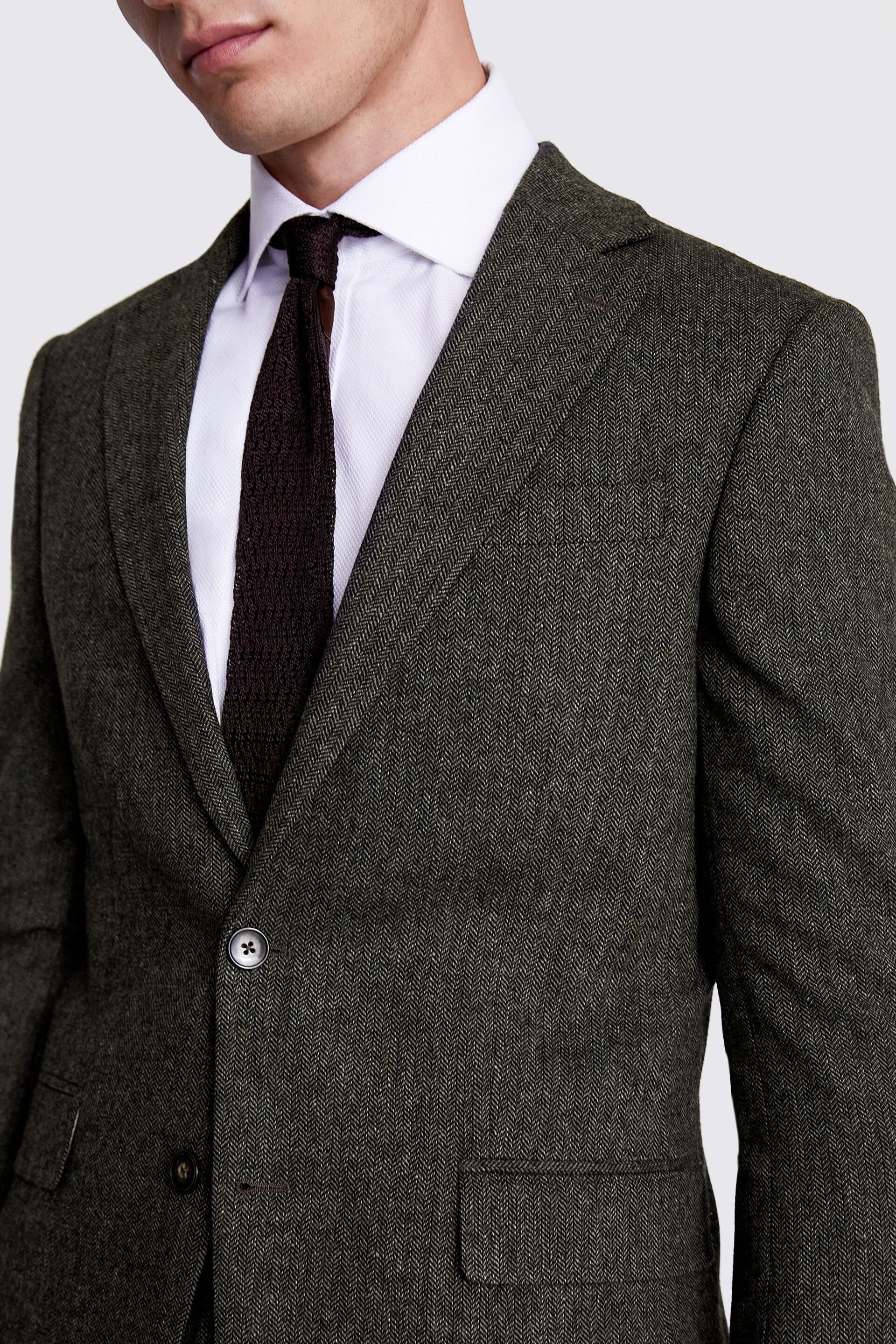 MOSS Pine Green Tailored Fit Pine Herringbone Suit Jacket - Image 6 of 6