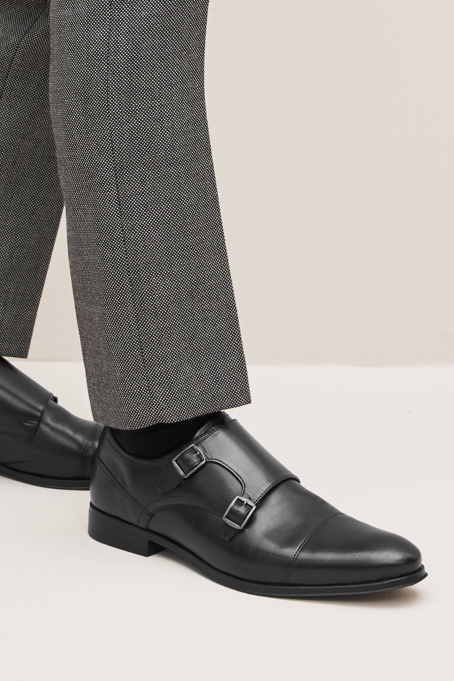Black Leather Double Monk Shoes