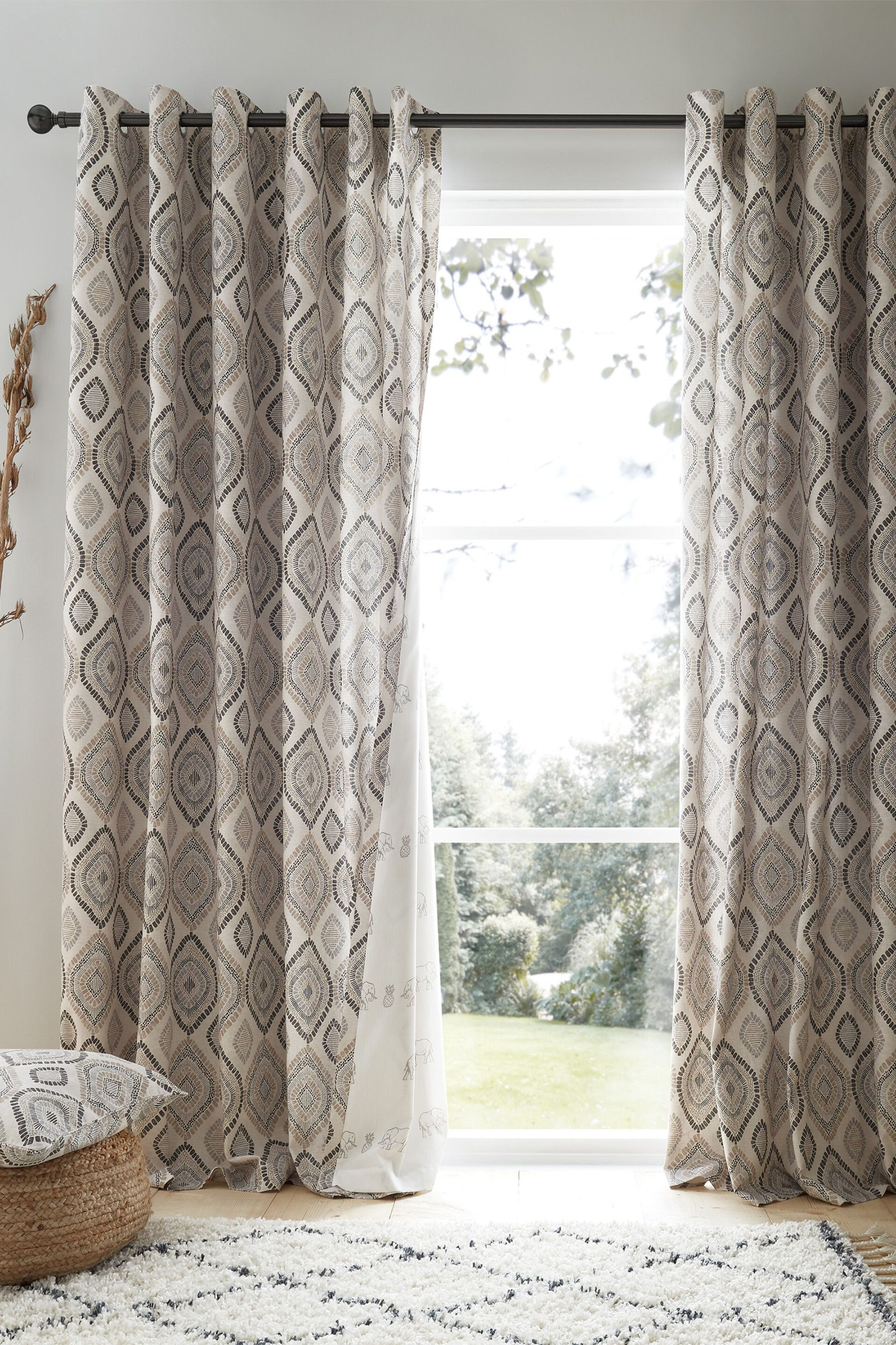 Pineapple Elephant Natural Ziri Eyelet Curtains - Image 1 of 5