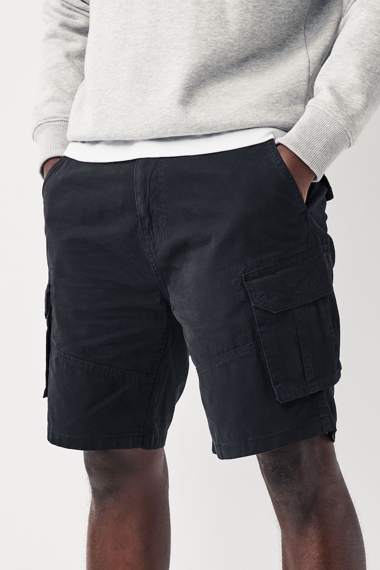 Black Cotton Cargo Shorts - Image 1 of 9