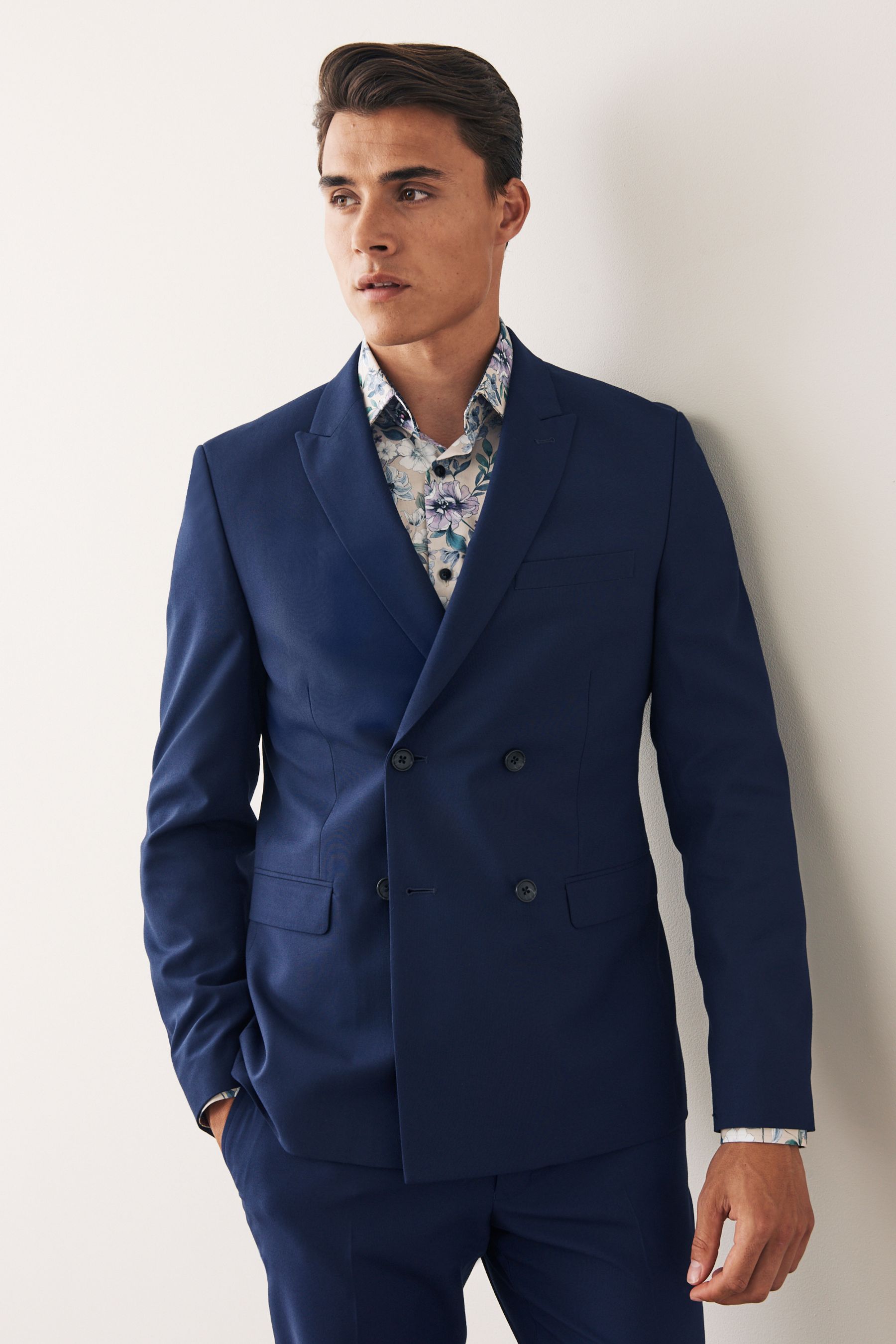Buy Bright Blue Double Breasted Suit Jacket from Next Luxembourg