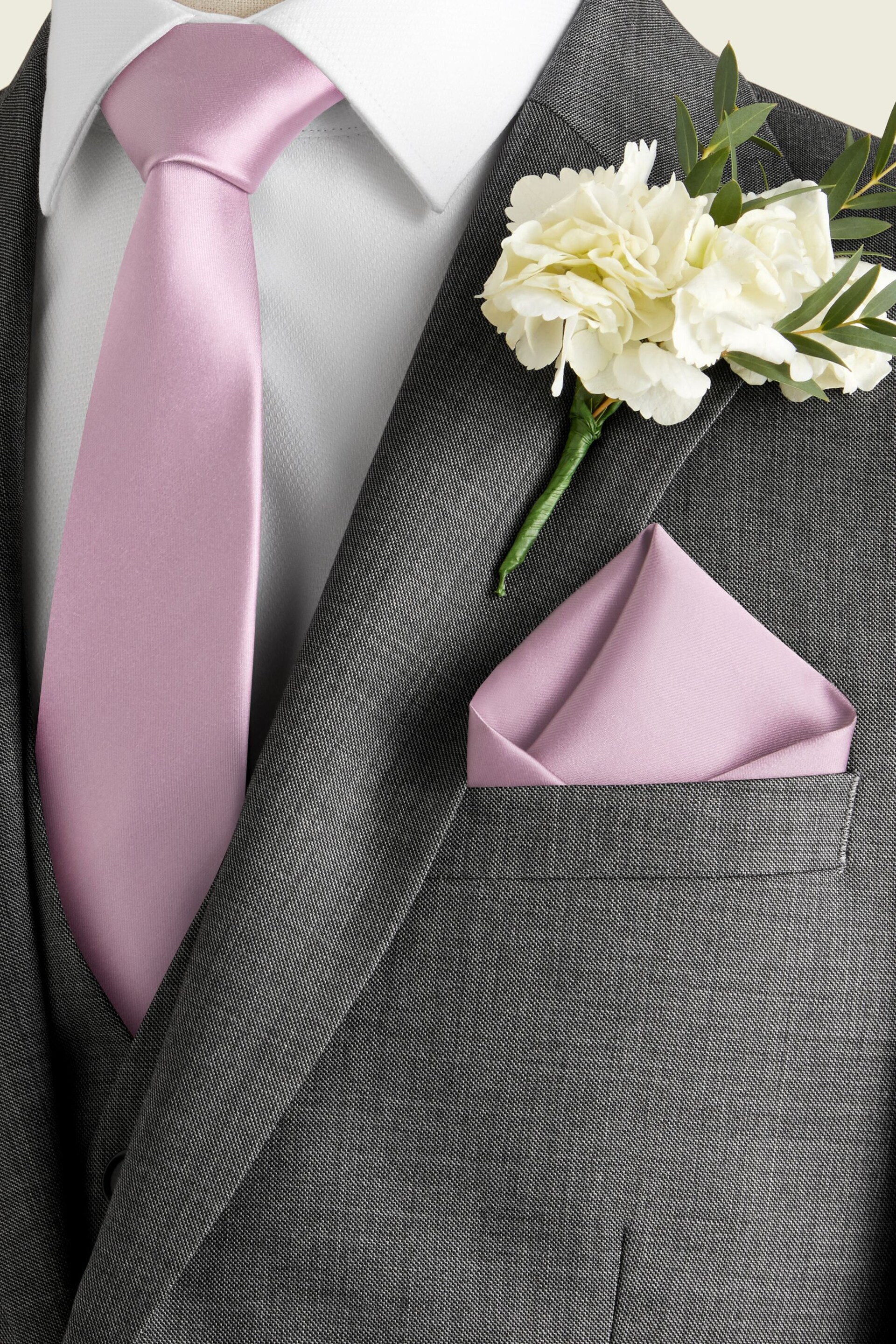 Pale Pink Slim Silk Tie And Pocket Square Set - Image 1 of 5