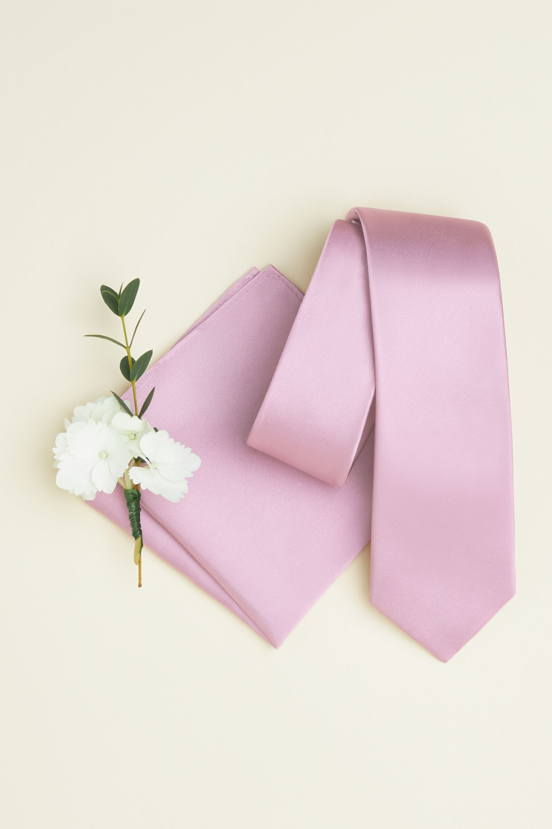 Pale Pink Slim Silk Tie And Pocket Square Set - Image 2 of 5