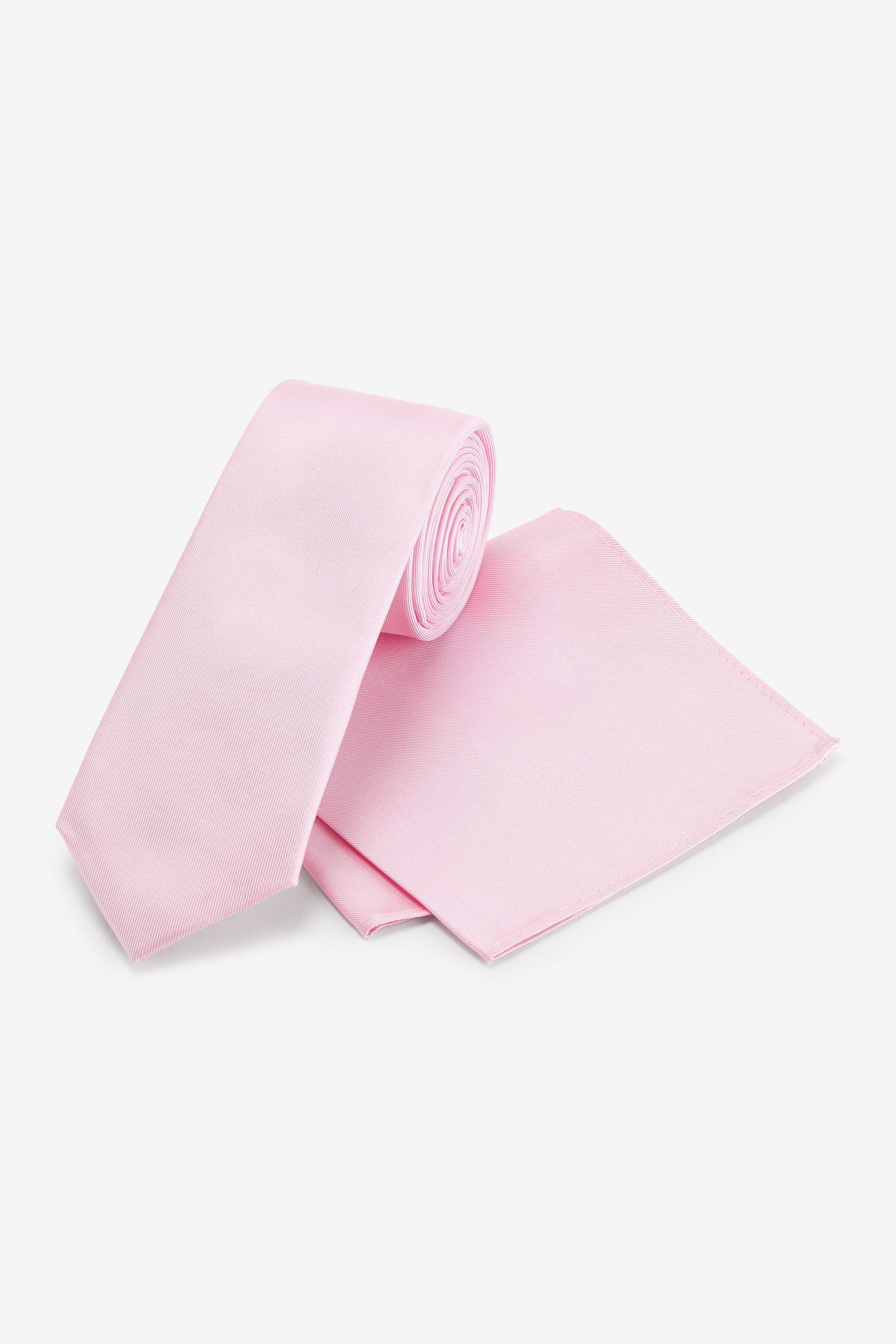 Pale Pink Slim Silk Tie And Pocket Square Set - Image 4 of 5