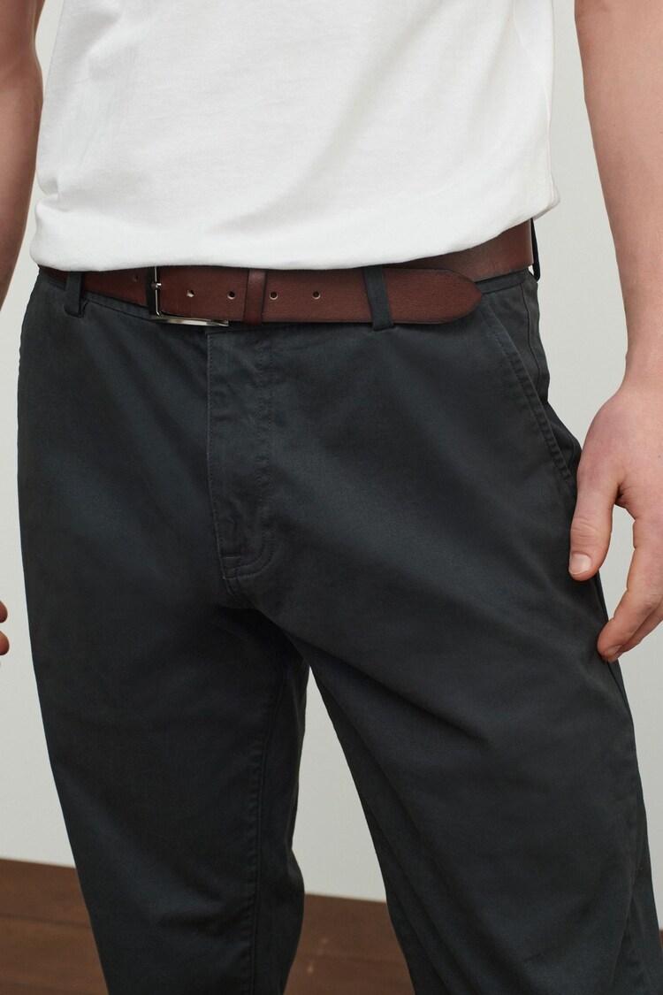 Charcoal Grey Straight Fit Belted Soft Touch Chino Trousers - Image 3 of 6