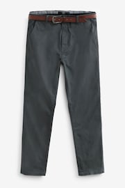 Charcoal Grey Straight Fit Belted Soft Touch Chino Trousers - Image 5 of 6