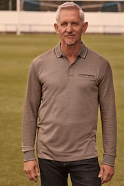 Neutral Brown Oxford Long Sleeve Pique Polo Shirt - Image 4 of 8