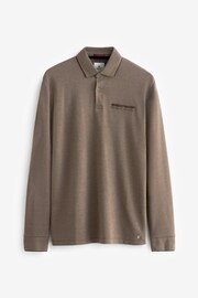 Neutral Brown Oxford Long Sleeve Pique Polo Shirt - Image 6 of 8