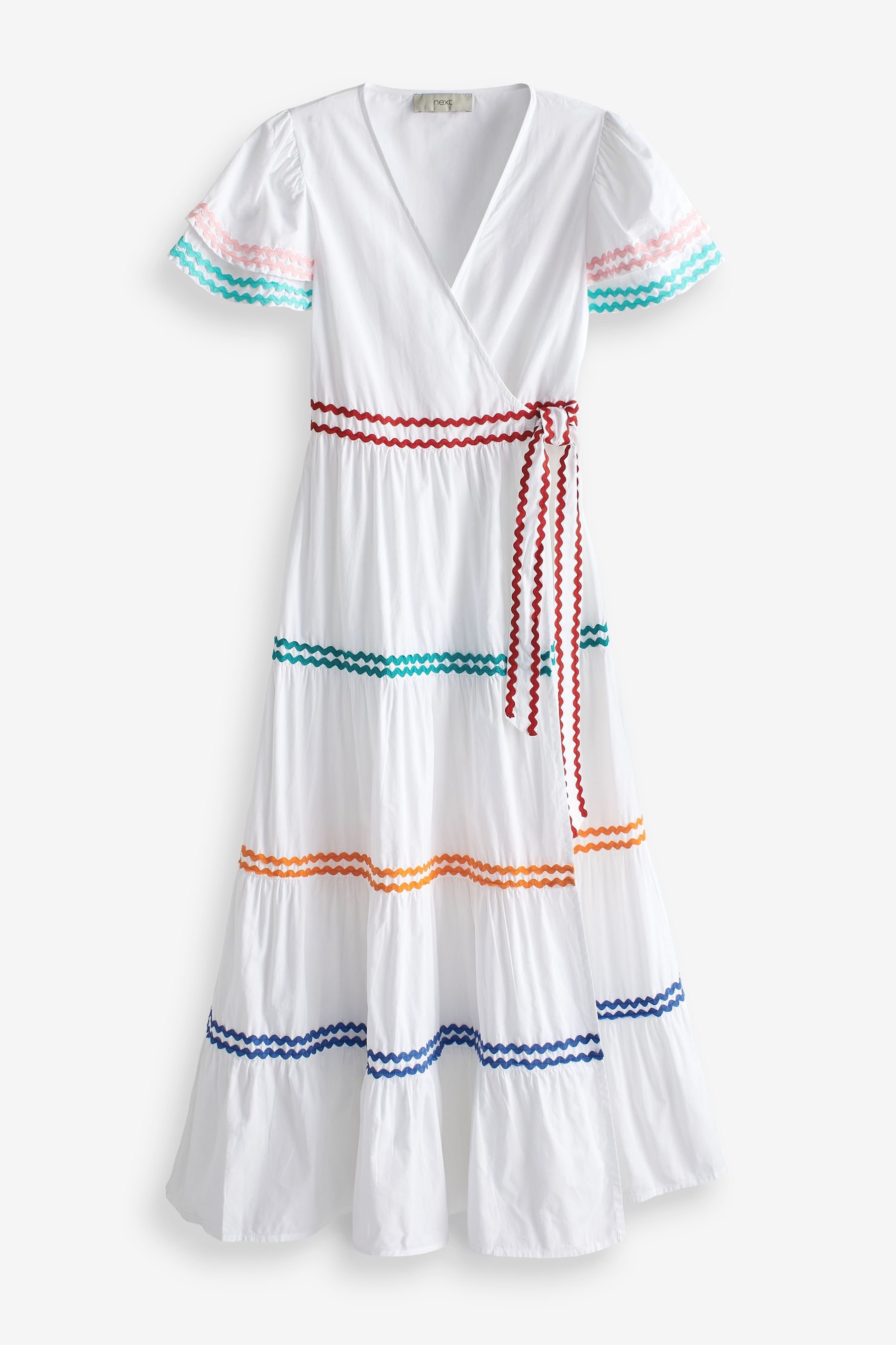 White embroidered wrap dress top