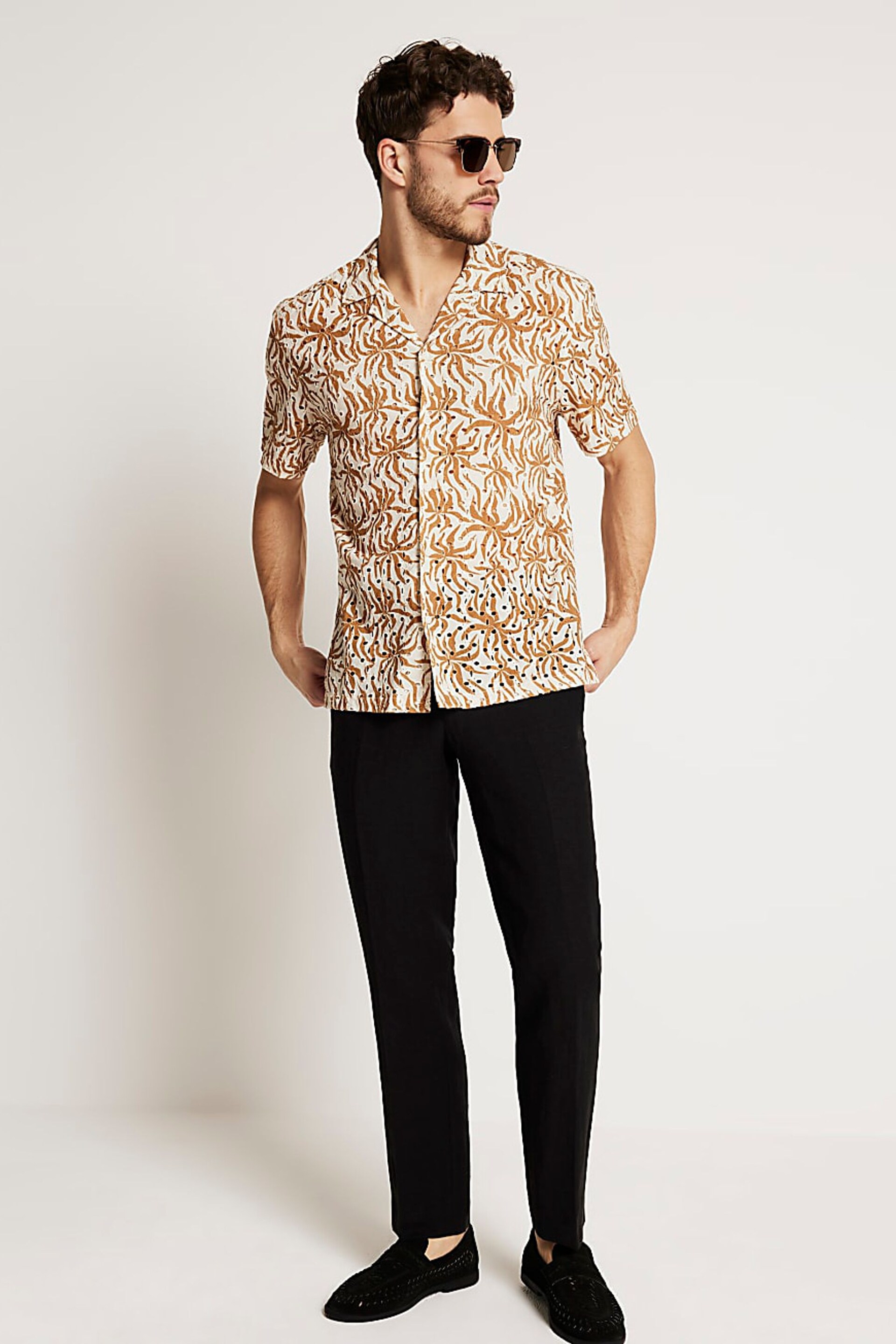 River Island Orange Floral Broderie Print Shirt - Image 1 of 5