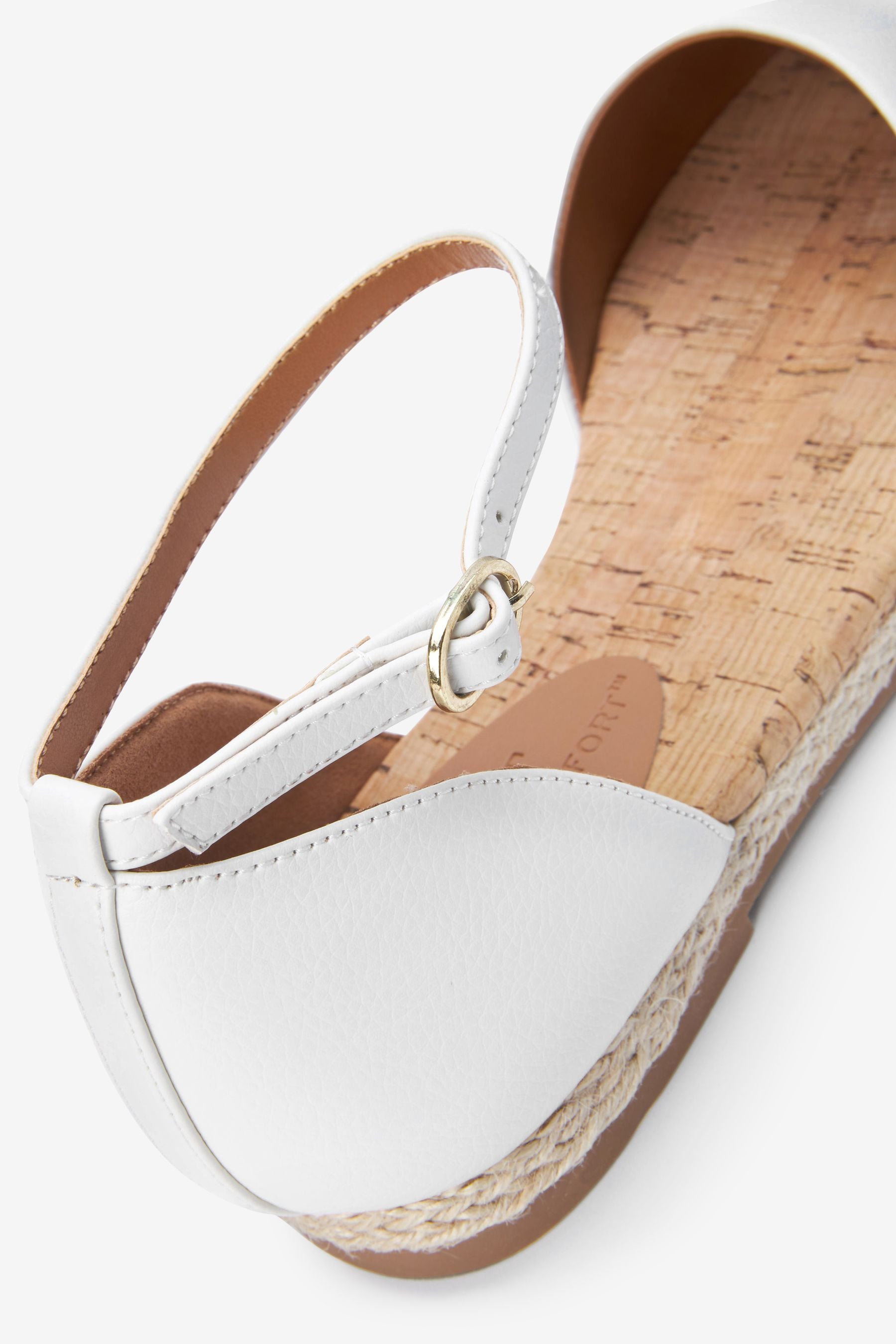 White Closed Toe Ankle Strap Espadrille Shoes