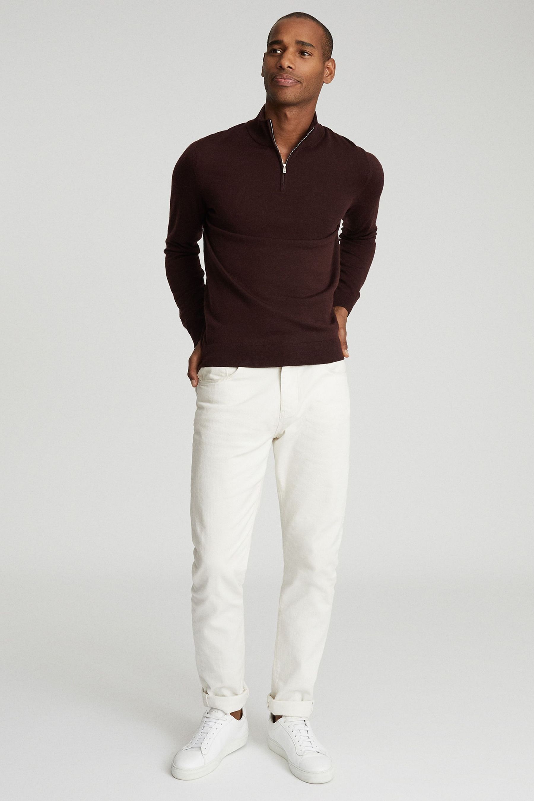 Buy Reiss Red Reiss Blackhall Merino Wool Zip Neck Jumper from Next Gibraltar