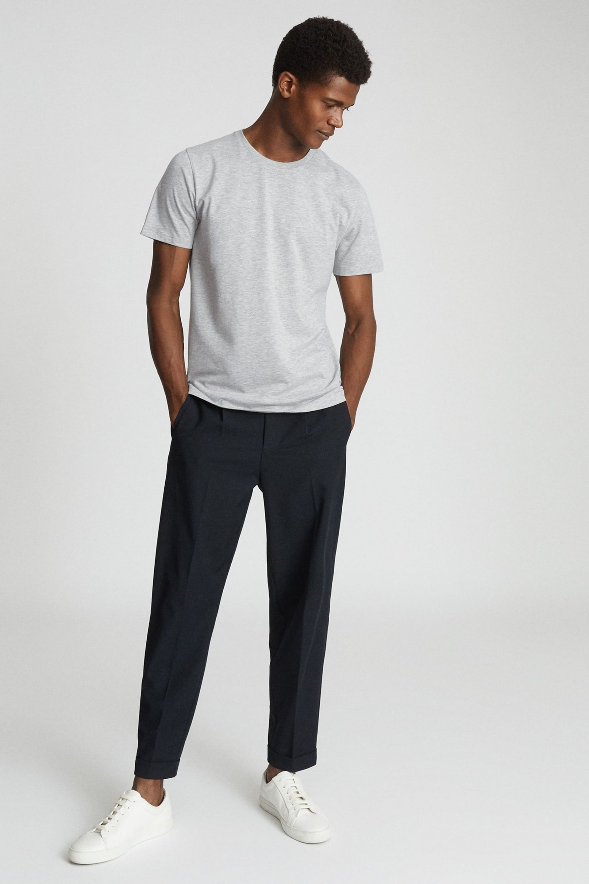 Reiss Grey Reiss Bless Marl Regular Fit Crew Neck T-Shirt - Image 1 of 5