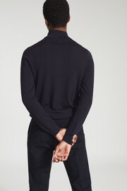 Reiss Blue Reiss Blackhall Merino Wool Zip Neck Jumper - Image 5 of 6