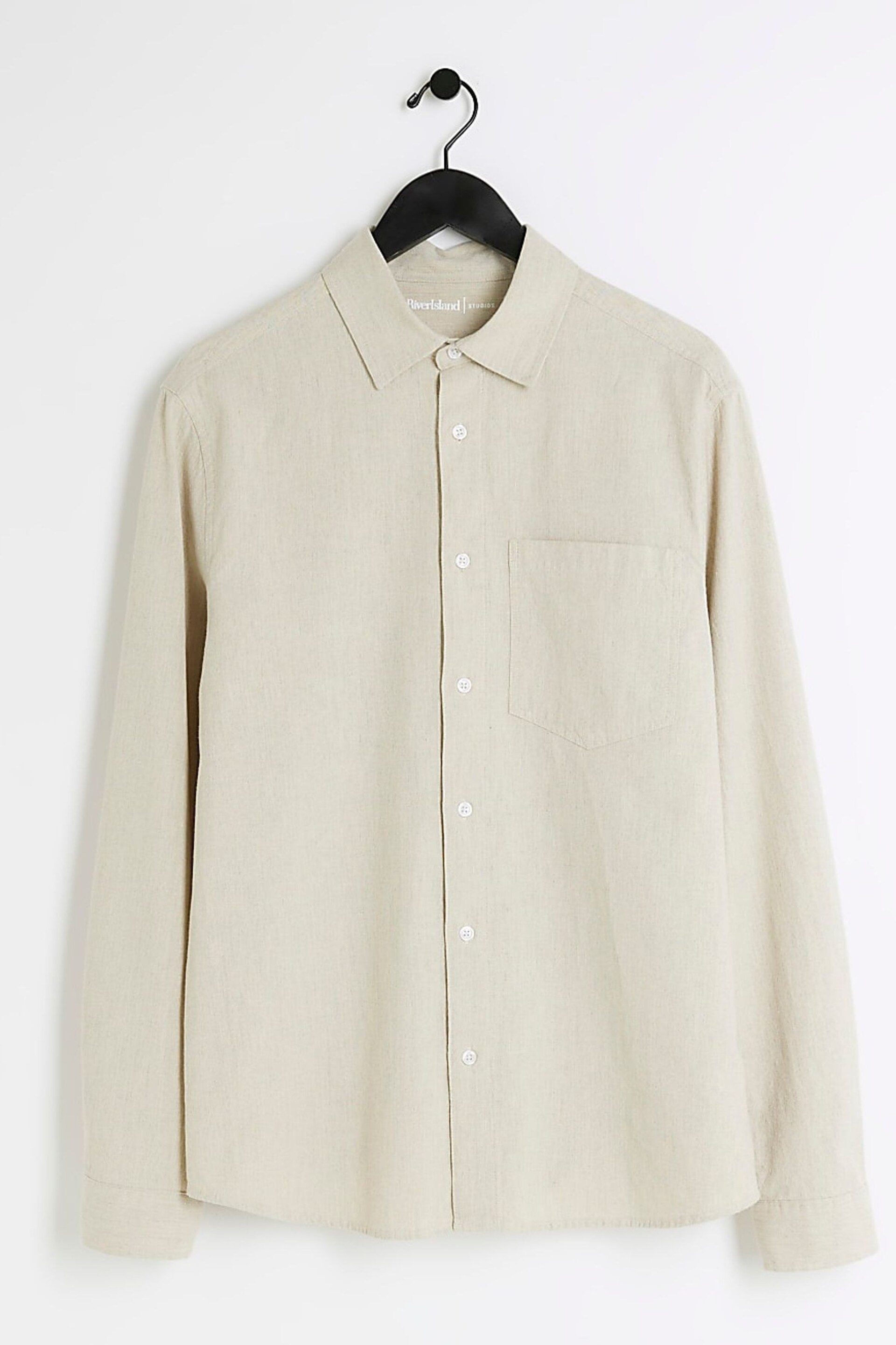 River Island Cream Long Sleeve Linen Shirt - Image 2 of 3