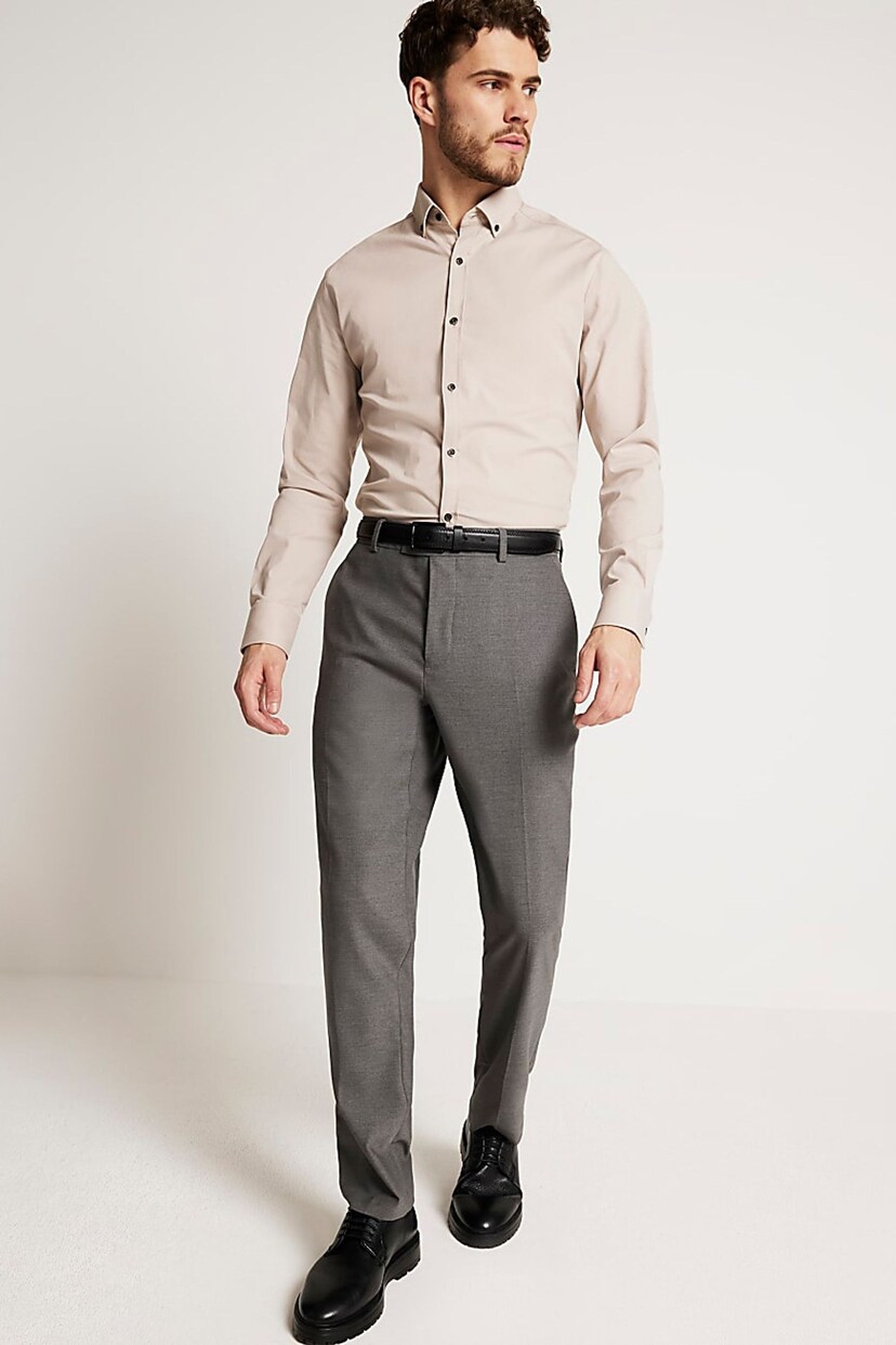 River Island Natural Muscle Fit Long Sleeve Textured Shirt - Image 3 of 5