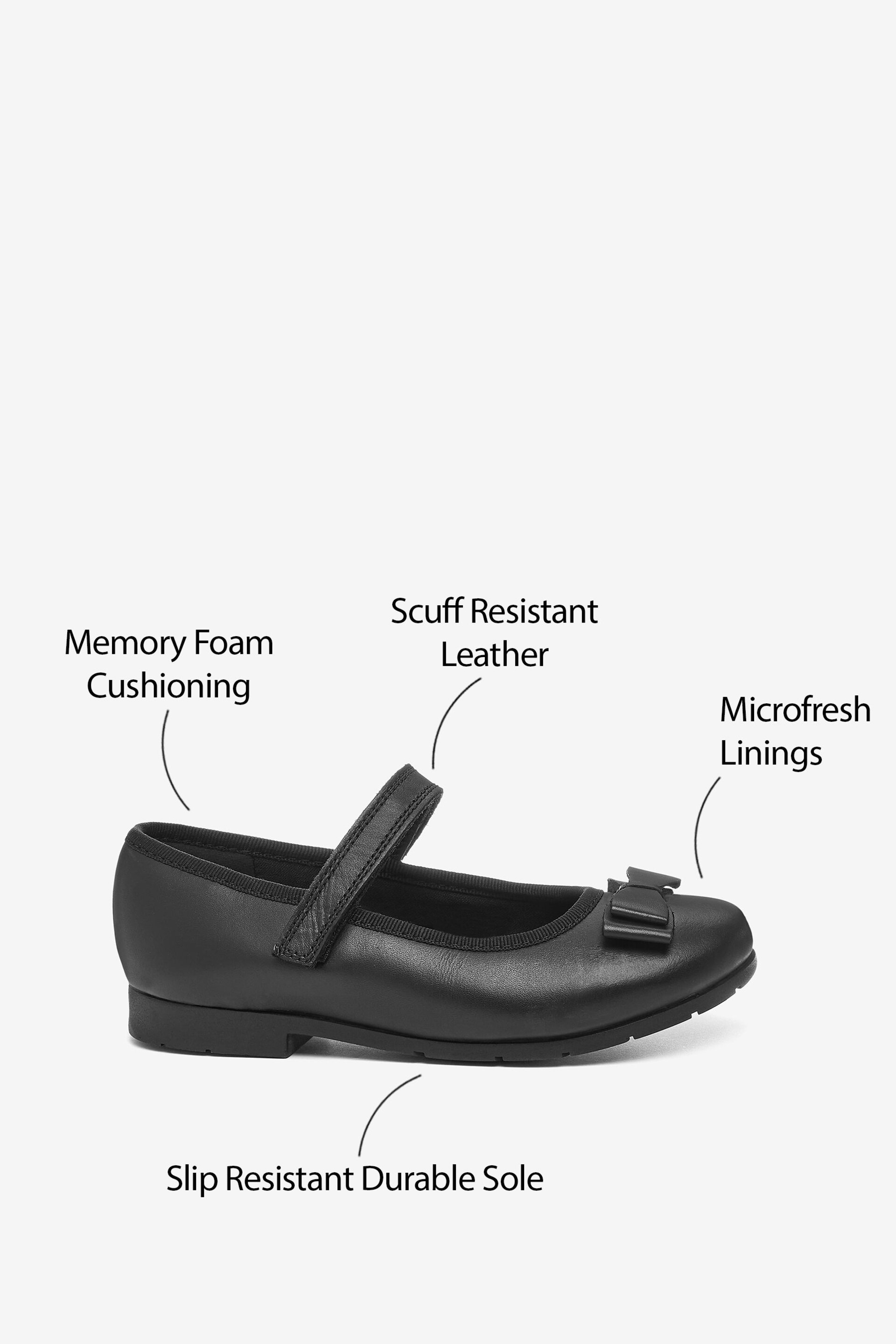 Black Wide Fit (G) School Leather Bow Mary Jane Shoes - Image 6 of 6