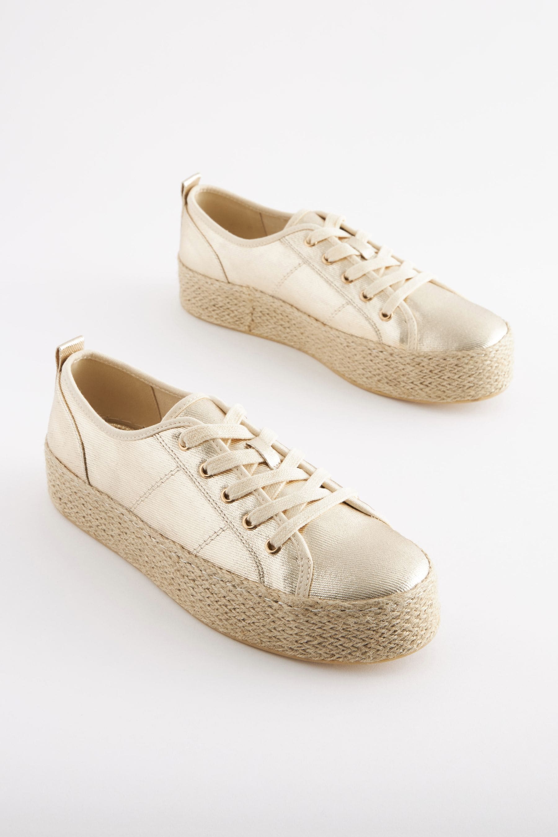 Buy Gold Forever Comfort Espadrille Flatform Trainers from Next Luxembourg