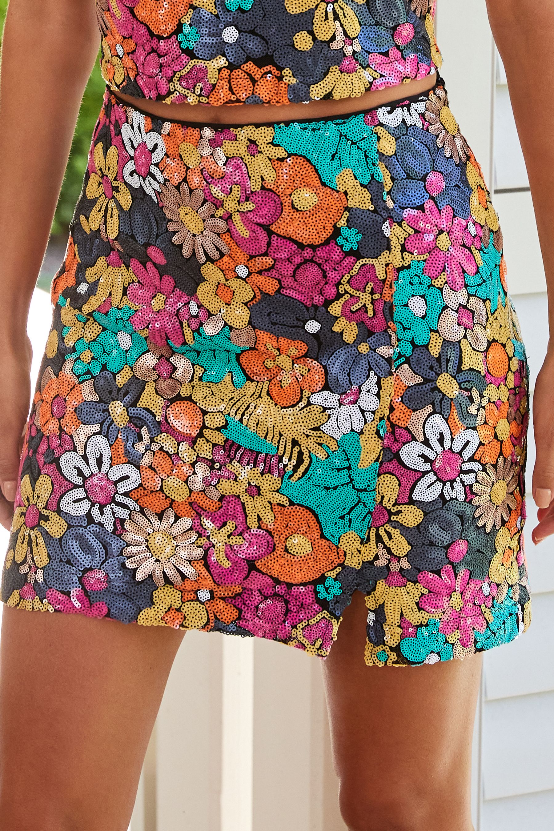 Buy Multi All Over Floral Sequin Co ord Mini Skirt from Next Luxembourg