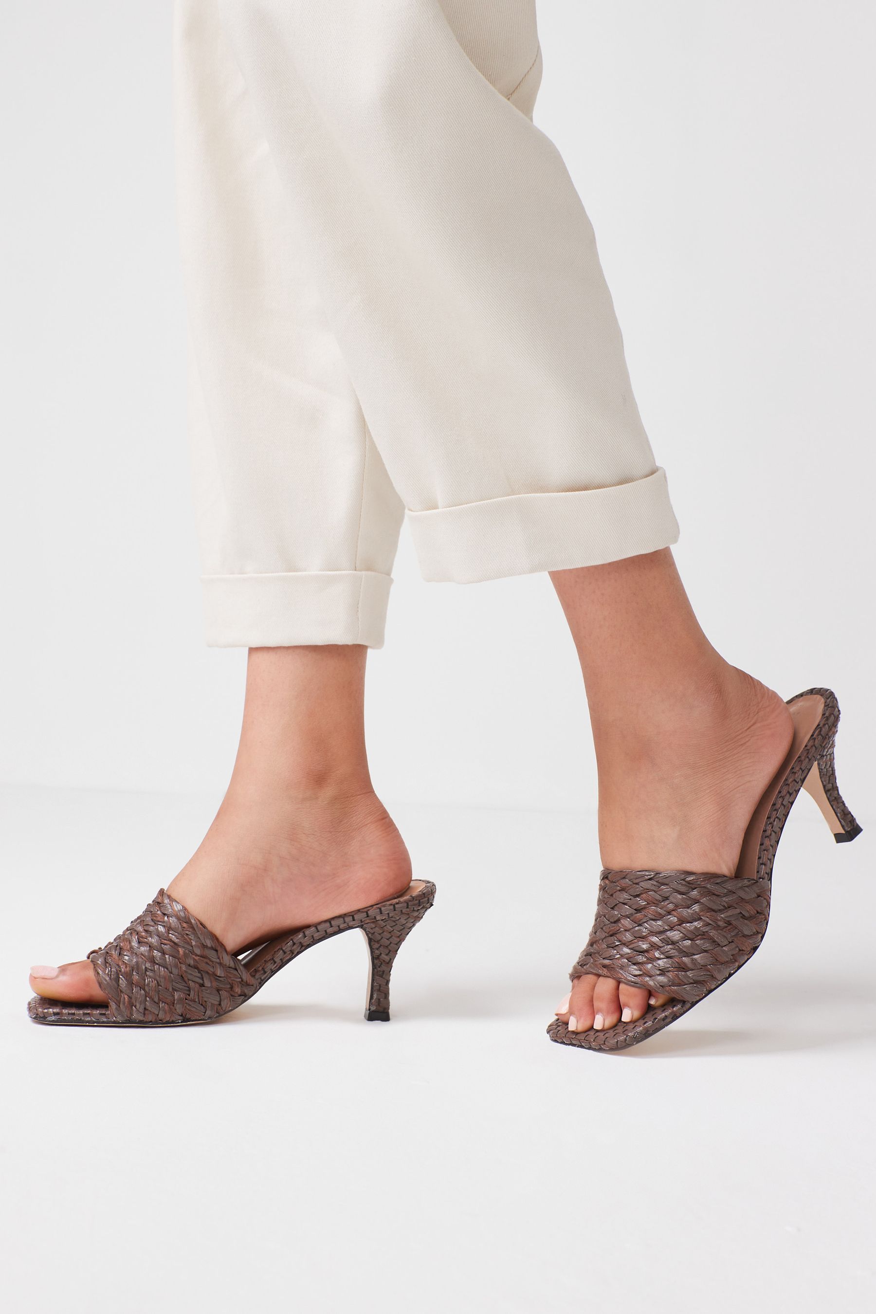 Buy Chocolate Brown Signature Woven Kitten Heel Mules from Next Luxembourg