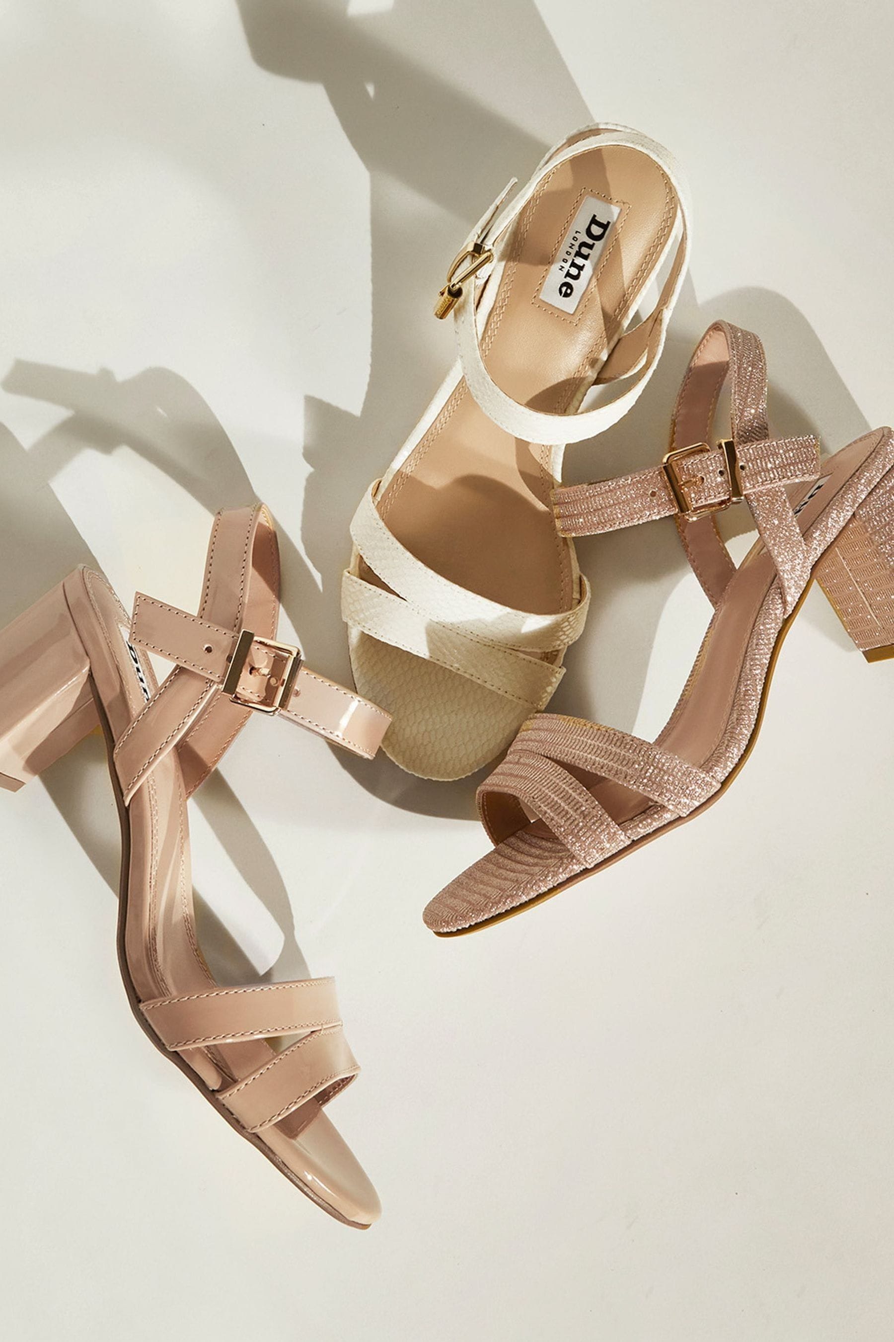 Buy Dune London Gold Chrome Wide Fit Merisa 2 Part Block Heel Sandals from Next Luxembourg