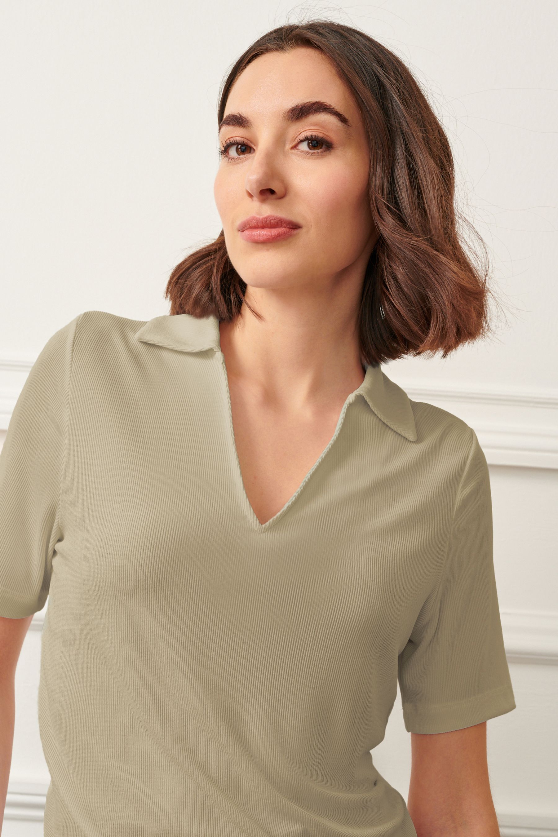 Buy Sage Green Ribbed Polo Neck Short Sleeve T Shirt from Next Luxembourg