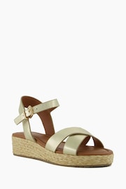 Dune London Gold Womens Wide Fit Linnie Cross Strap Flatform Sandals - Image 4 of 6