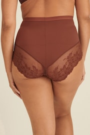 Chocolate Brown High Waist Brief Tummy Control Shaping Lace Back Brazilian Knickers 2 Pack - Image 3 of 5