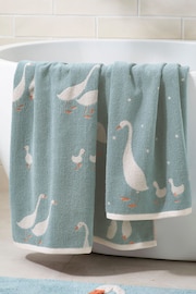 Teal Blue Goose And Friends 100% Cotton Towel - Image 1 of 4