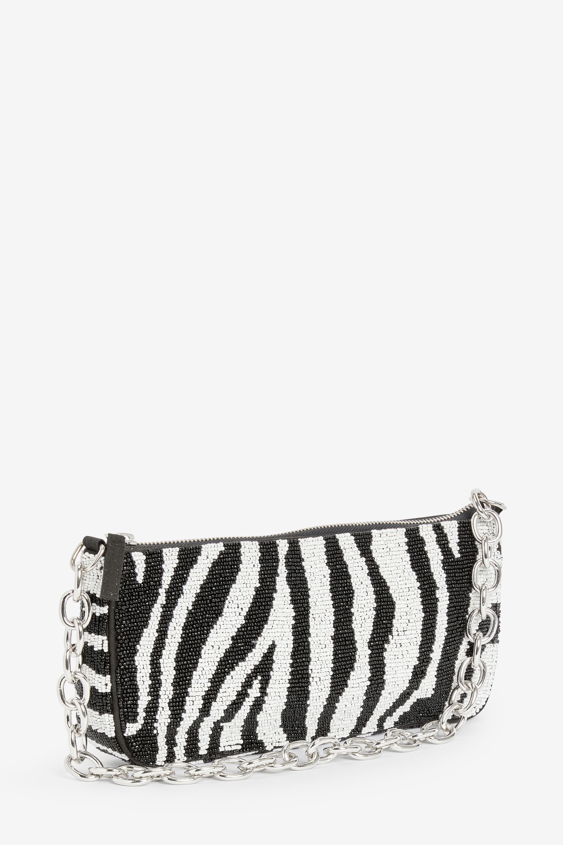 Buy Black White Zebra Print Beaded Small Shoulder Bag from Next Luxembourg
