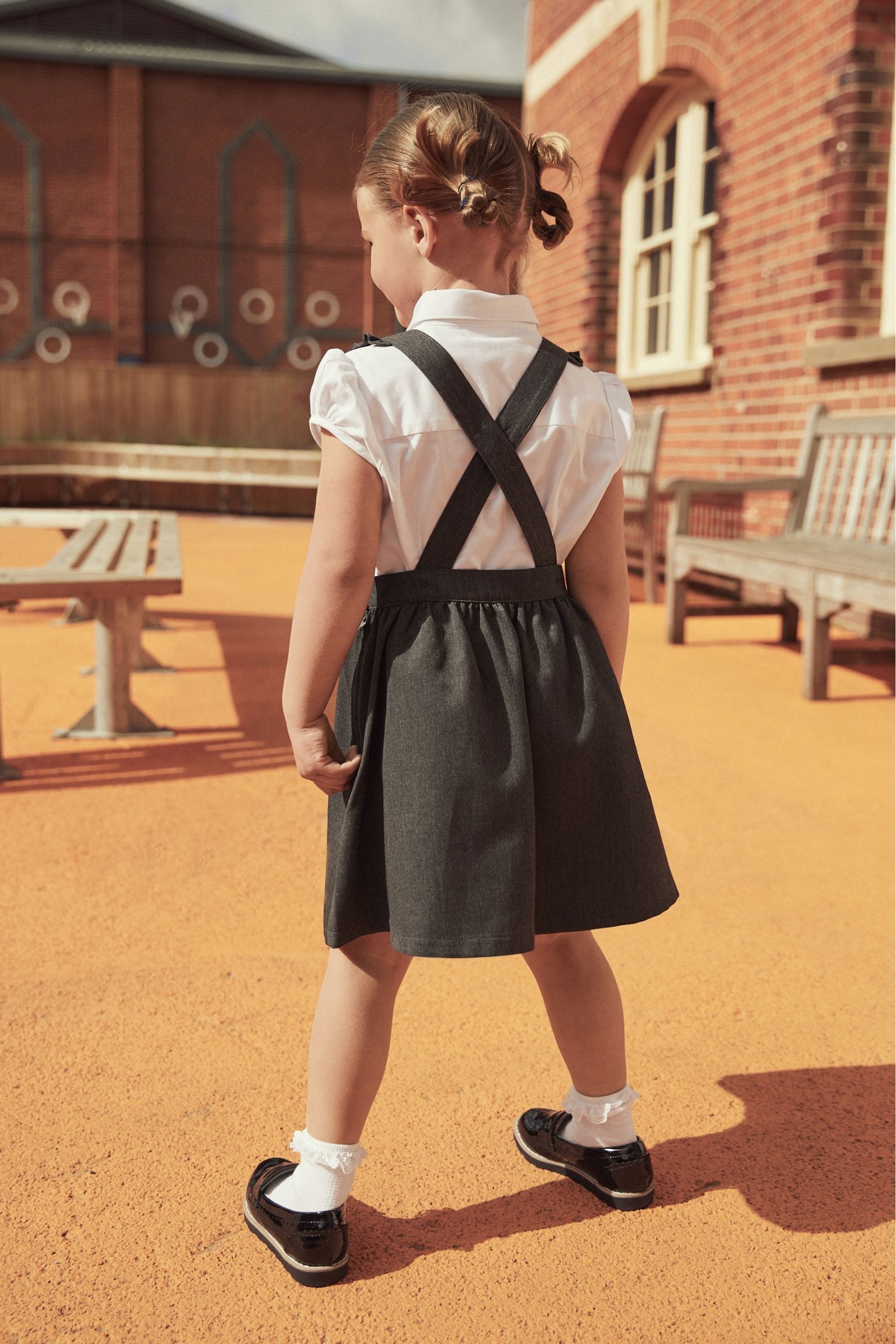 Grey Ruffle Detail Pinafore School Dress 3 14yrs