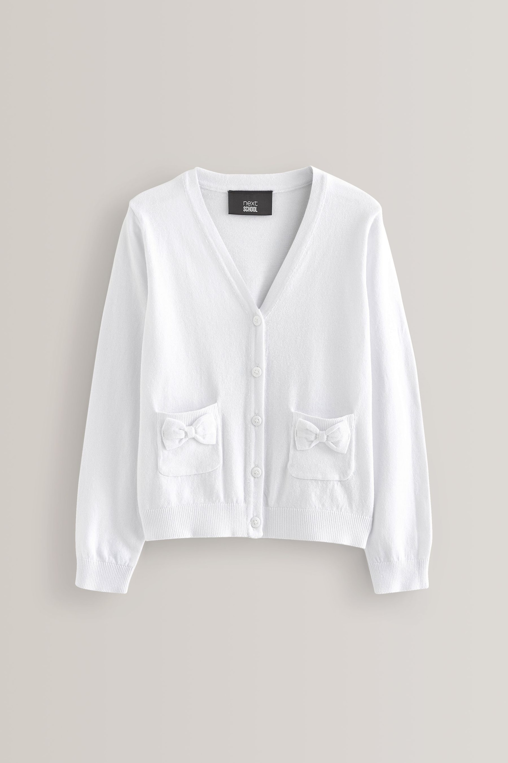 White Cotton Rich Bow Pocket School Cardigan (3-16yrs) - Image 1 of 5
