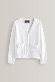 White Cotton Rich Bow Pocket School Cardigan (3-16yrs) - Image 5 of 5