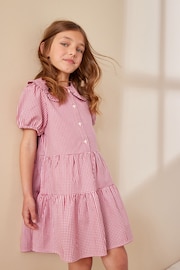 Red Cotton Rich School Gingham Tiered Pretty Collar Dress (3-14yrs) - Image 1 of 7