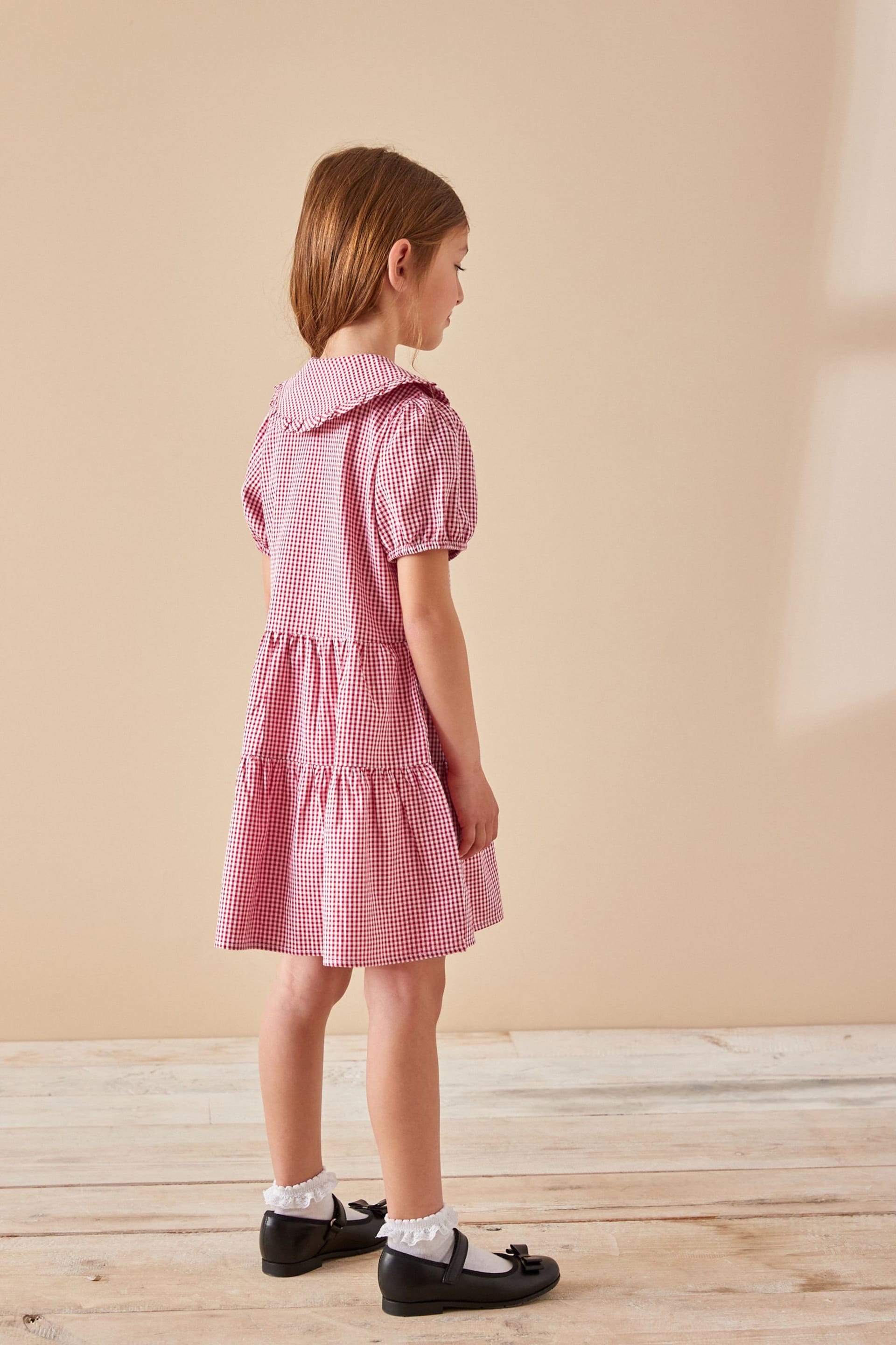 Red Cotton Rich School Gingham Tiered Pretty Collar Dress (3-14yrs) - Image 2 of 7