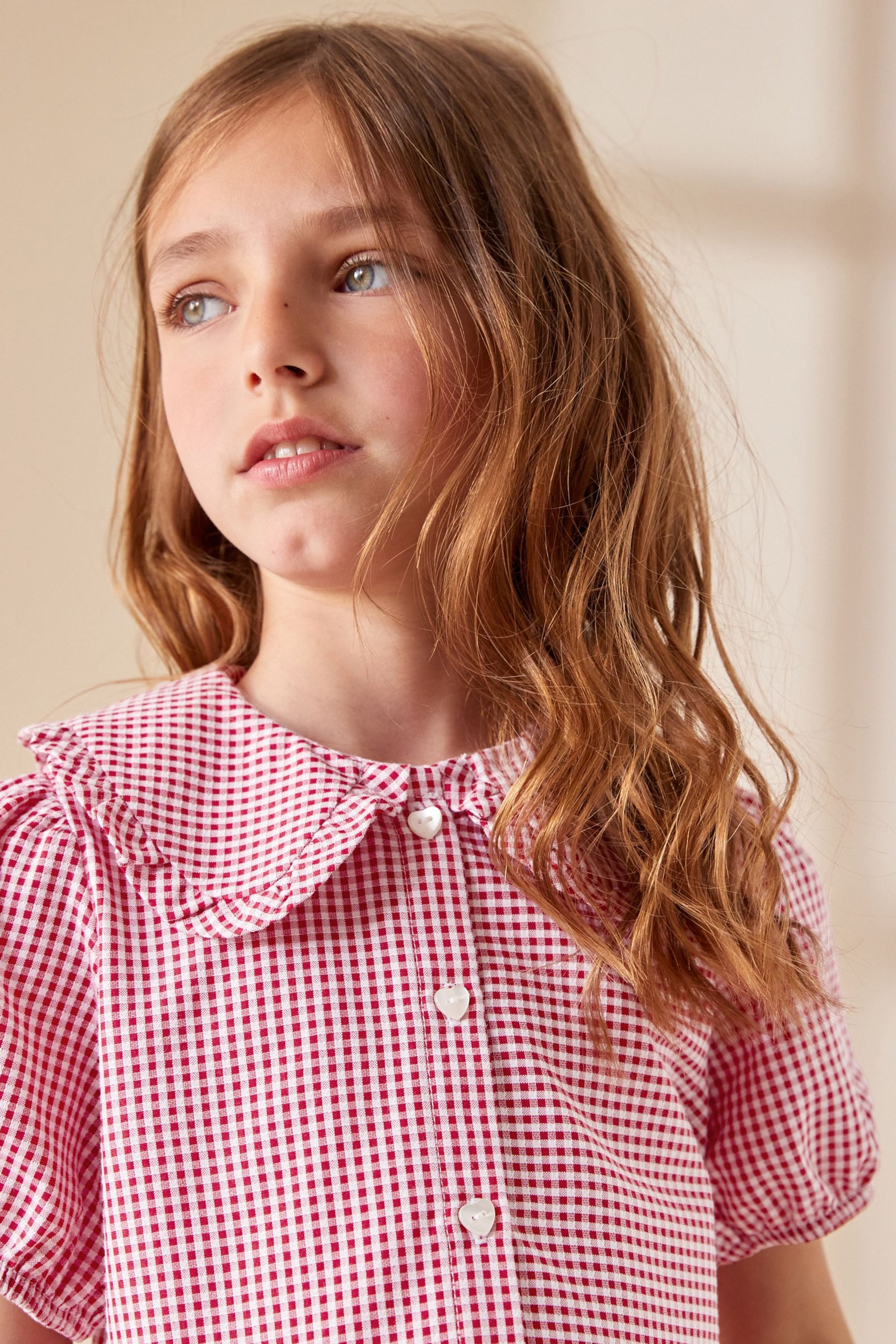 Red Cotton Rich School Gingham Tiered Pretty Collar Dress (3-14yrs) - Image 3 of 7