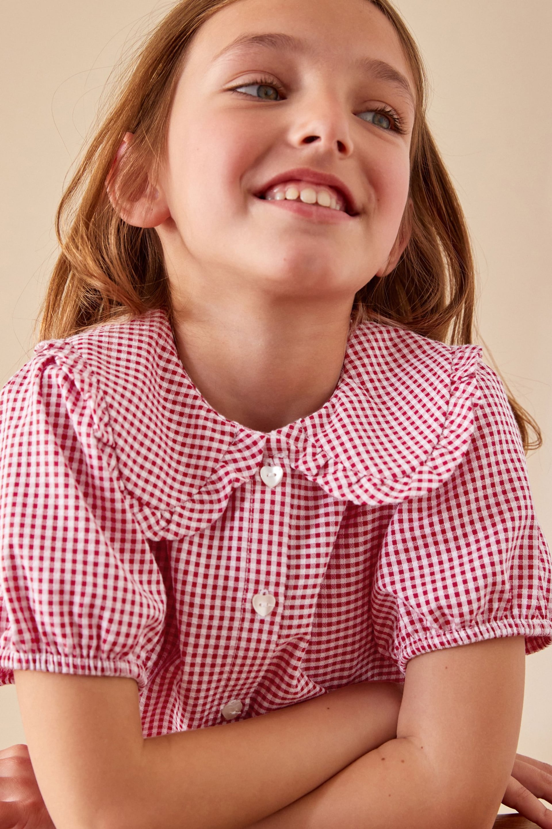 Red Cotton Rich School Gingham Tiered Pretty Collar Dress (3-14yrs) - Image 4 of 7