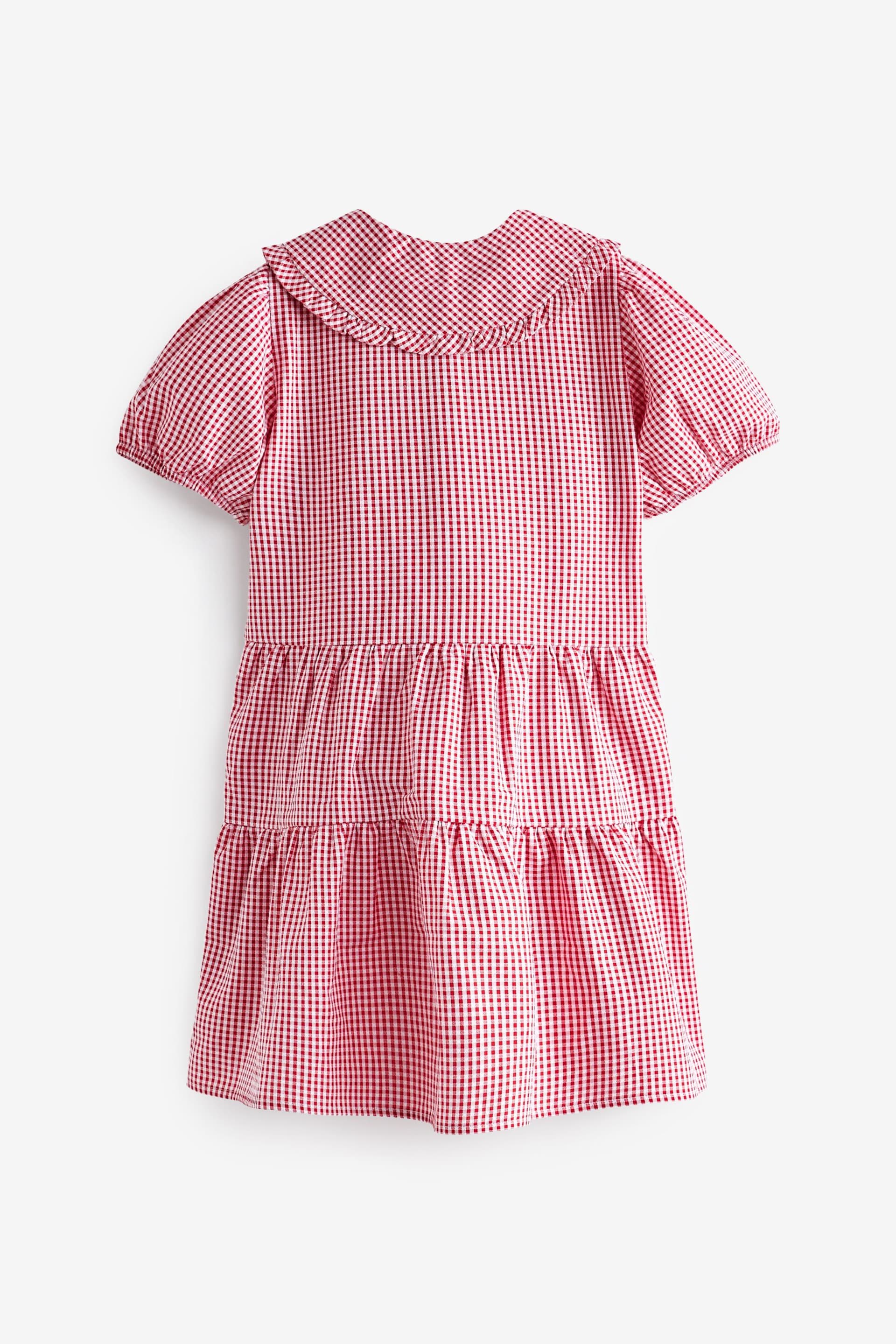 Red Cotton Rich School Gingham Tiered Pretty Collar Dress (3-14yrs) - Image 6 of 7