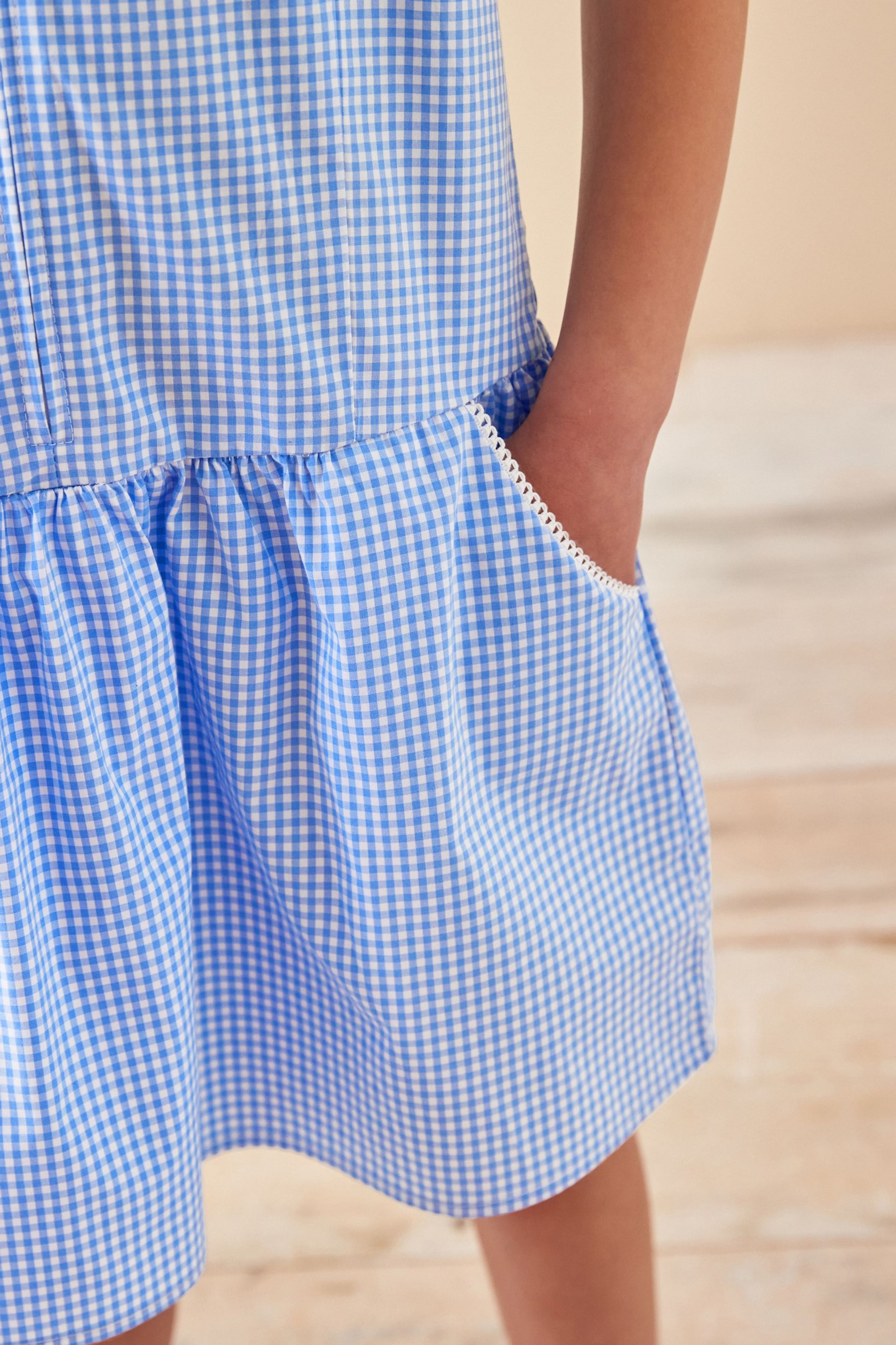 Blue Cotton Rich School Gingham Zip Dress (3-14yrs) - Image 4 of 8