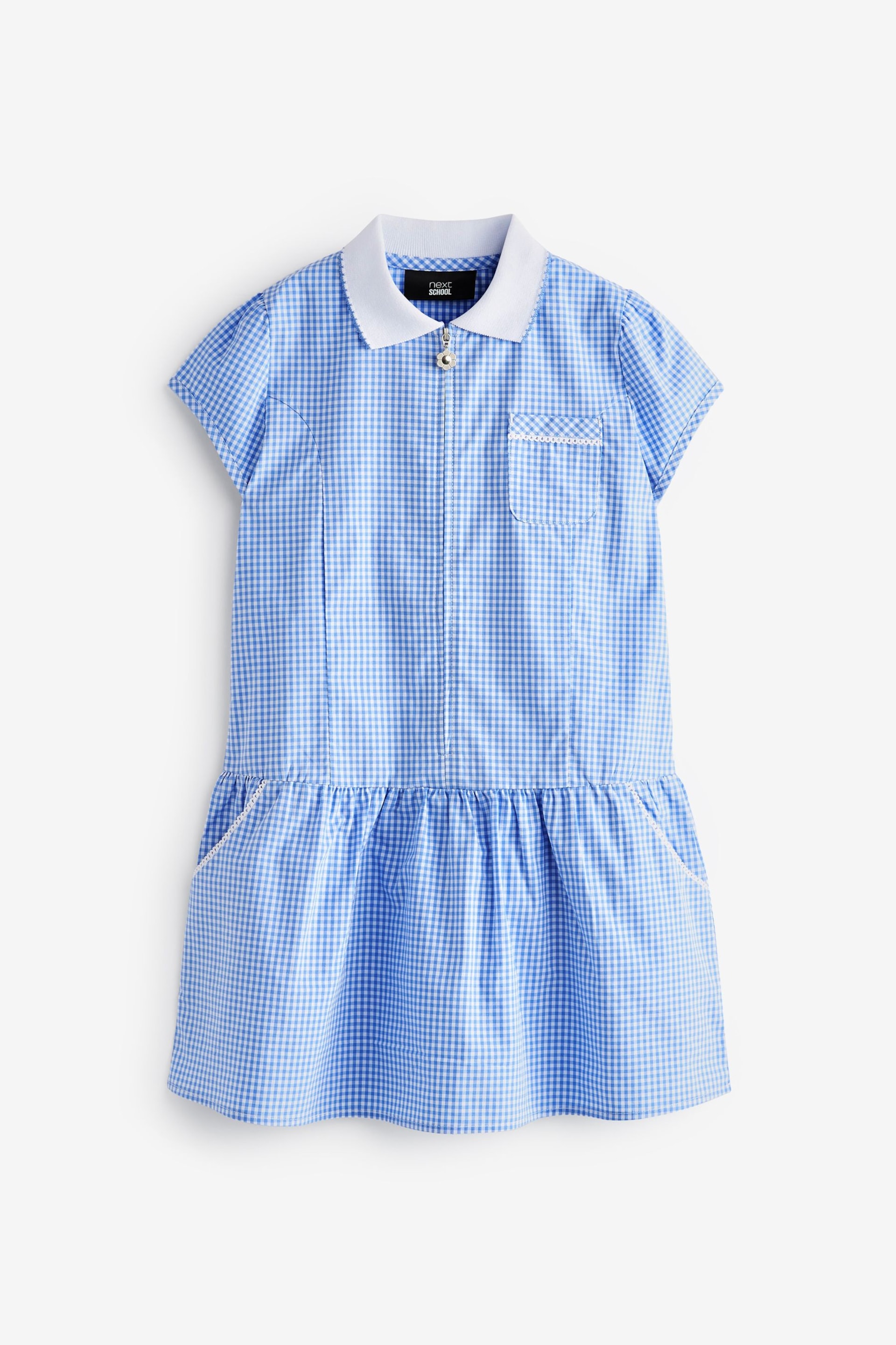 Blue Cotton Rich School Gingham Zip Dress (3-14yrs) - Image 6 of 8
