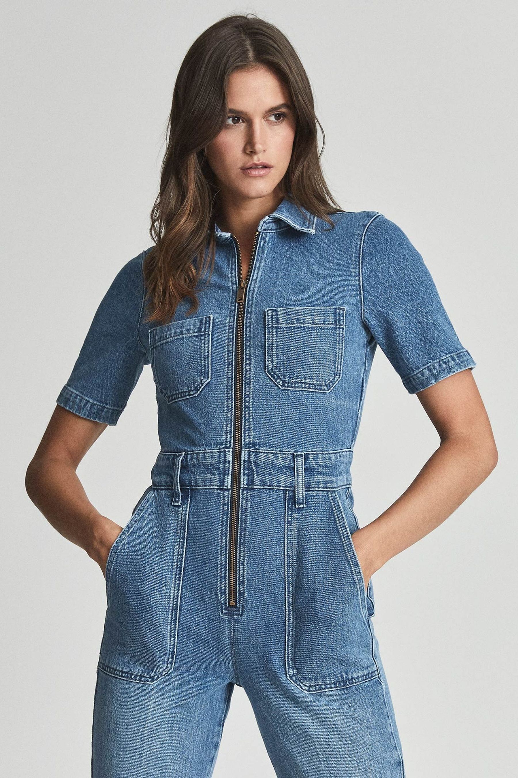 Buy Reiss Blue Danie Petite Denim Jumpsuit from the Next UK online shop