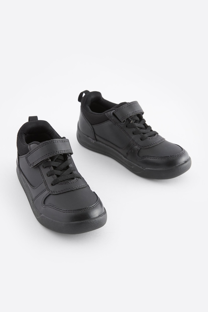 Black Elastic Lace Single Strap Standard Fit (F) School Trainers - Image 4 of 11