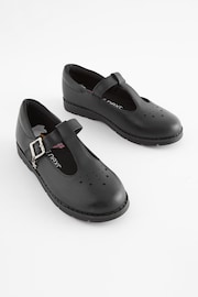 Black Standard Fit (F) Leather Junior T-Bar School Shoes - Image 1 of 6