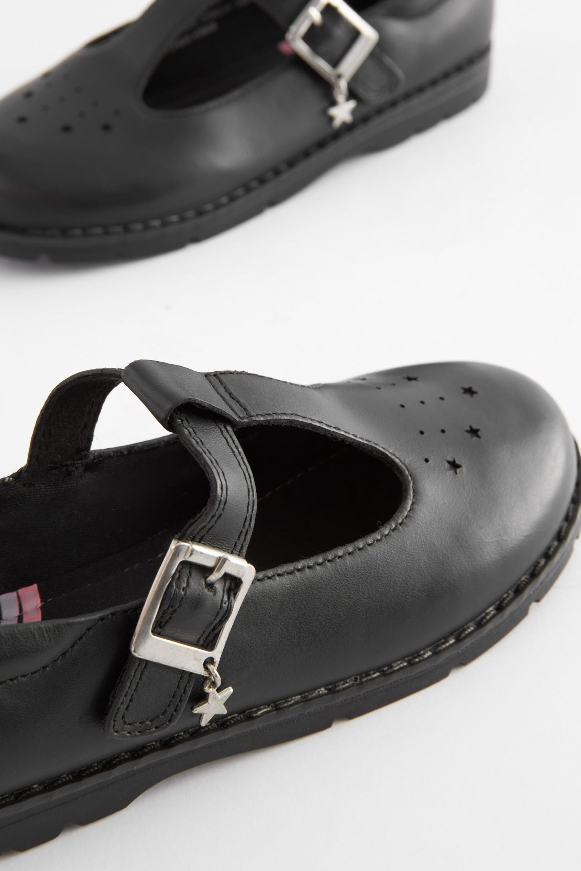 Black Standard Fit (F) Leather Junior T-Bar School Shoes - Image 5 of 5