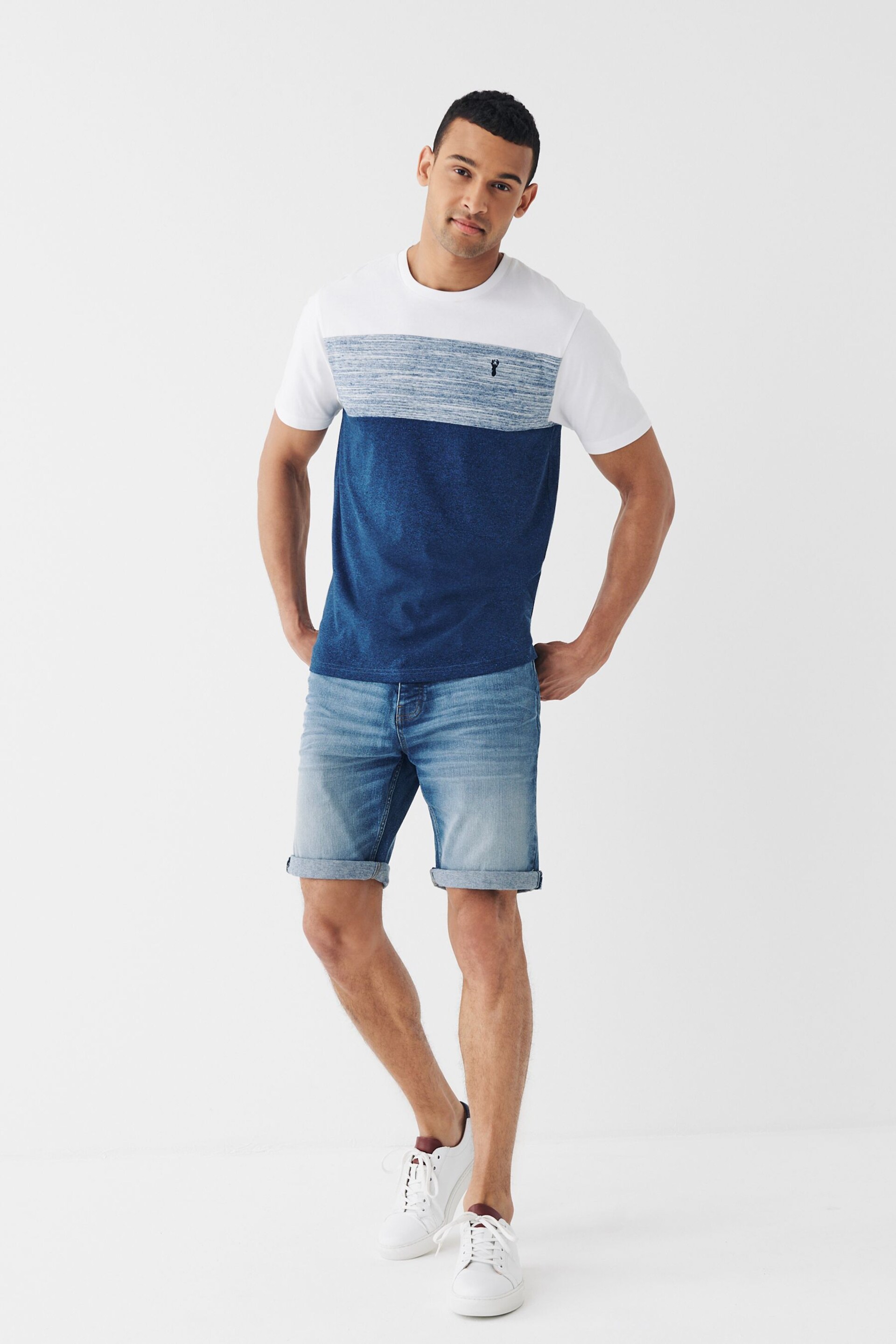 White/Blue Marl Block T-Shirt - Image 2 of 5